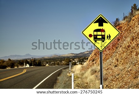 Road Sign alerting motorists of approaching school bus stop