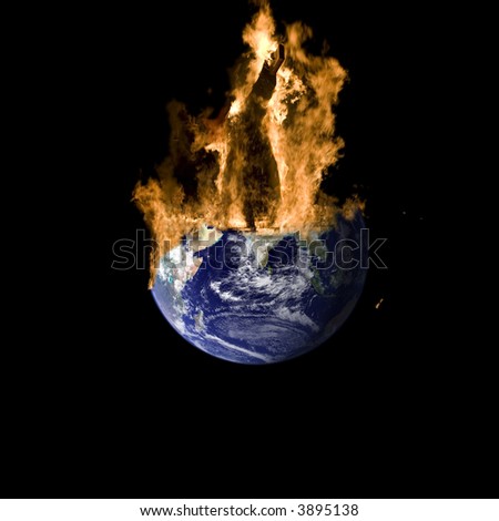 Earth burning on a black background.
