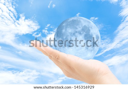moon in the woman hands with sky background
