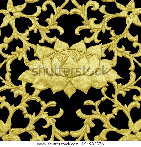 vintage decorated pattern with golden lotus, golden lotus decorated on black background