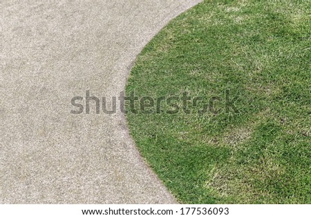 walkway and green lawn, Sidewalk passage in green grass