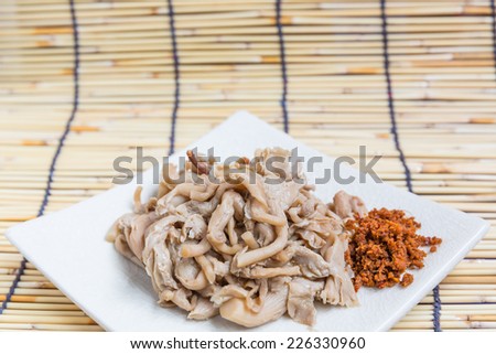 steamed thai mushroom, steamed mushrooms on dish with ingredient of thai spicy