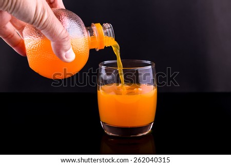 pouring orange juice into glass, hand pouring orange juice into a glass