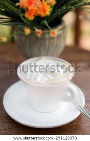 latte with whipped cream, coffee with cream