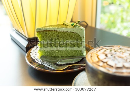 Matcha Green tea cake, coffee and cake, green tea cake