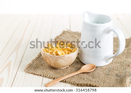 Cornflakes cereal and milk, Morning breakfast, cereals in a bowl