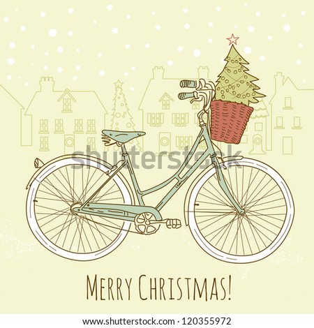 Riding a bike in style Christmas postcard Riding a bike in style Christmas postcard