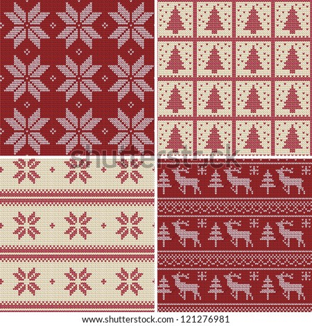 Set Of Traditional Christmas Knitted Scandinavian Seamless ...