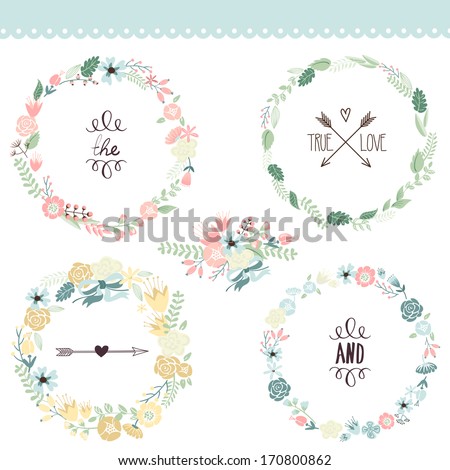 Floral Frame Collection Set of cute retro flowers arranged un a shape of the wreath perfect for wedding invitations and birthday cards Floral Frame Collection Set of cute retro flowers arranged un a shape of the wreath perfect for wedding invitations and birthday cards