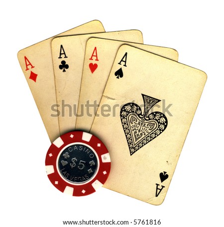 Old vintage cards and a gambling chip Old vintage cards and a gambling chip