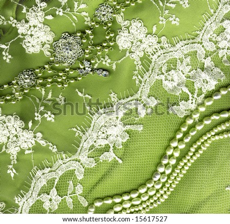 stock photo vintage wedding dress lace on green background texture
