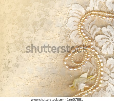 Wedding background with cream silky decoration accessories, lace and pearls