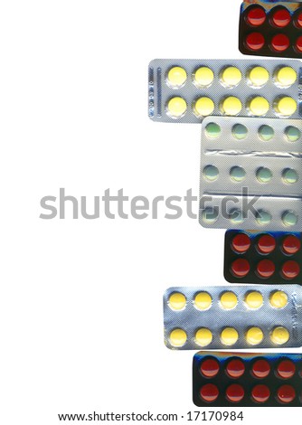 Background made of different pills, with clipping path