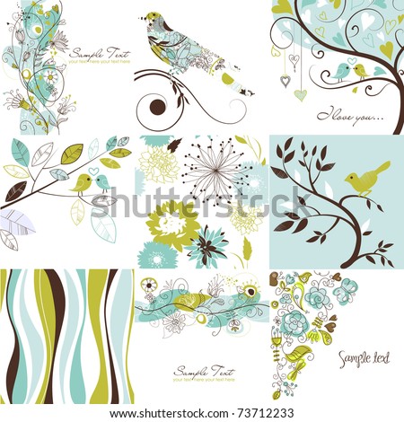Set of cute floral greeting cards Set of cute floral greeting cards