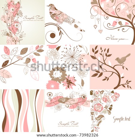 Set of cute floral greeting cards Set of cute floral greeting cards