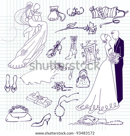stock vector Wedding set of cute glamorous doodles