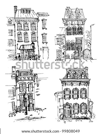 Set Of Old Hand Drawn Houses Stock Vector Illustration 99808049