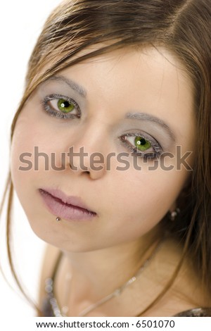  vivid green eyes, piercing and 