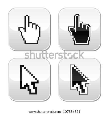 Pixel cursors buttons- hand and arrow icons Pixel cursors buttons- hand and arrow icons