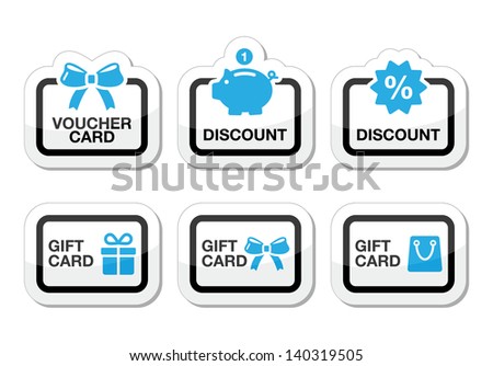 Voucher gift discount card vector icons set Voucher gift discount card vector icons set