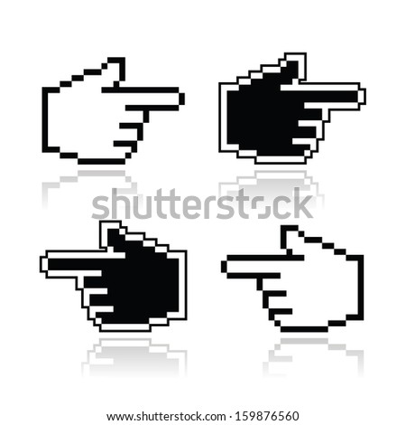Pixel cursor poiting hands vector icons Pixel cursor poiting hands vector icons