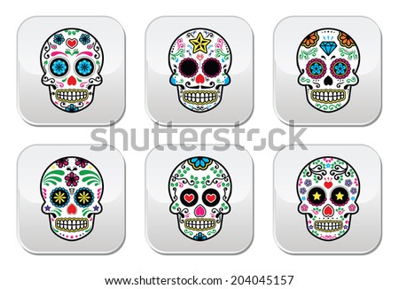 Mexican sugar skull Dia de los Muertos buttons Mexican sugar skull Dia de los Muertos buttons