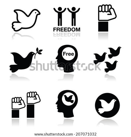Freedom icons set dove and fist symbols Freedom icons set dove and fist symbols