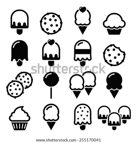 Food, desserts icons - cupcake, ice-cream, cookie, lollipop