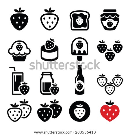 Strawberry, meals - food and drinks icons set