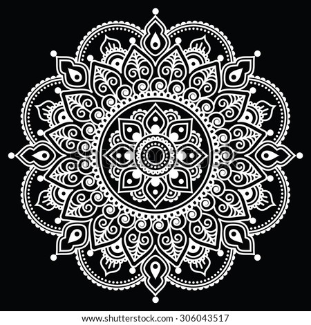 Mehndi, Indian Henna Tattoo White Pattern On Black Background Stock 