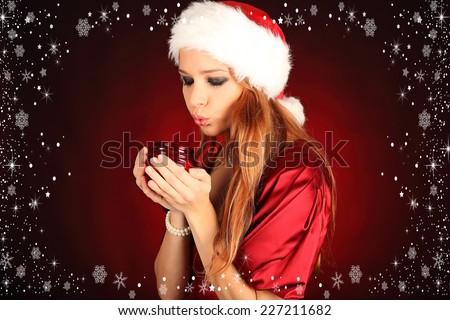 Portrait of beautiful sexy girl wearing santa claus clothes, studio
