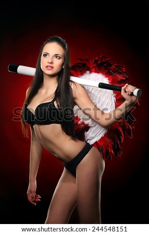Valentines beauty girl  with big red and white wings studio