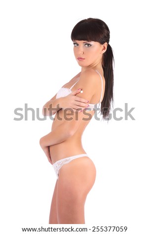 sexy burlesque dancer woman stripper showgirl in studio isolated on white background