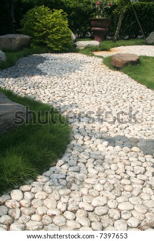 Garden Pebbles on Pebble Stone Path In An Asian Garden Stock Photo 7397653