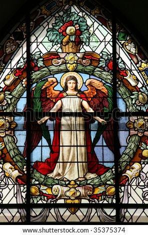 Beautiful stained glass window at the German Church (St. Gertrude\'s church) in Gamla Stan, stockholm.
