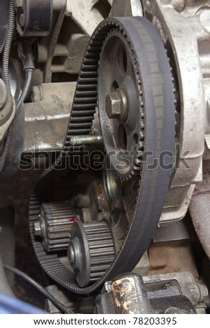 Mechanism of automobile transmission belt, used or damaged.
