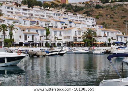 Boats moored in the marina, Marina del Este, Costa del Sol, Granada, Province, Andalusia, Western Europe.