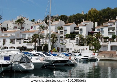 Boats moored in the marina, Marina del Este, Costa del Sol, Granada, Province, Andalucia, Western Europe.