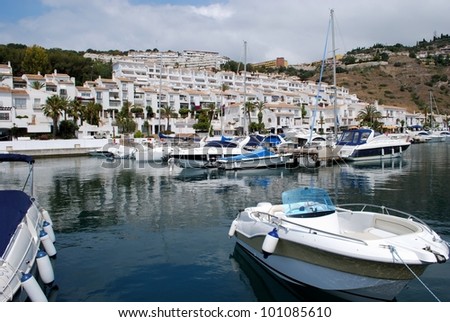 Boats moored in the marina, Marina del Este, Costa del Sol, Granada, Province, Andalusia, Western Europe.