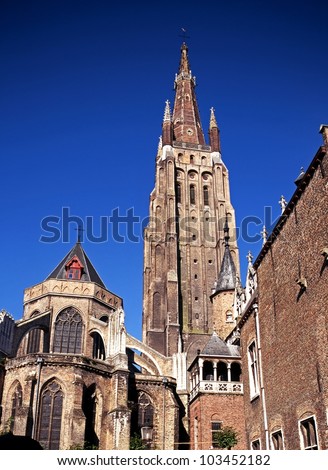 Church of our lady (The tallest Spire in the Low Countries), Bruges, West Flanders, Belgium, Europe.