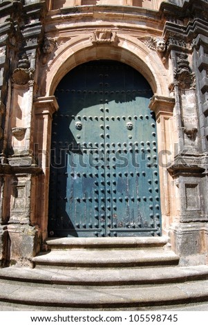 Side door of the Santa Maria La Mayor Church, Ronda, Andalusia, Western Europe.