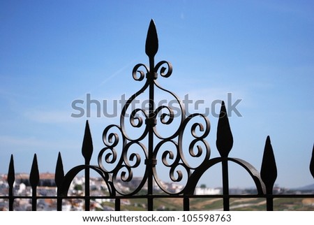 Ornate ironwork fence, Ronda, Andalusia, Western Europe.