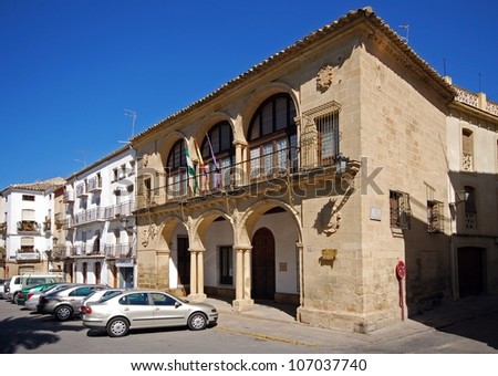 Council balcony and lower town hall (Balcon del Concejo y Casas Consistoriales Bajas), Baeza, Jaen Province, Andalucia, Spain, Western Europe.