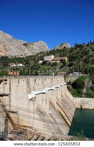 Hydro-electric power plant and dam, Chorro Gorge, Malaga Province, Andalucia, Spain, Western Europe.
