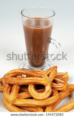 Churros and hot chocolate, Mijas Costa, Costa del Sol, Andalucia, Spain, Western Europe.