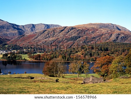 View of the lake from the East bank, Coniston Water, Cumbria, England, UK, Western Europe.