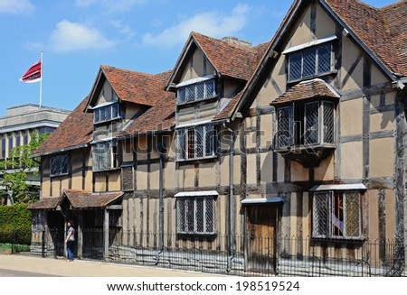 STRATFORD-UPON-AVON, UK - MAY 18, 2014 - Front view of ShakespeareÃ?Â¢??s Birthplace along Henley Street, Stratford-Upon-Avon, Warwickshire, England, United Kingdom, Western Europe, May 18, 2014.