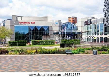 BIRMINGHAM, UK - MAY 14, 2014 - View of the International Convention Centre and Symphony Hall, Centenary Square, Birmingham, England, UK, Western Europe, May 14, 2014.