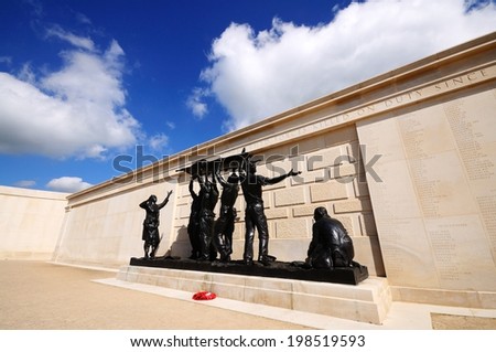 ALREWAS, UNITED KINGDOM - MAY 21, 2014 - Statue inside the inner circle of the Armed Forces Memorial, National Memorial Arboretum, Alrewas, Staffordshire, England, UK, Western Europe, May 21, 2014.