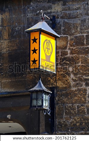 CHIPPING CAMPDEN, UNITED KINGDOM - JUNE 12, 2014 - Old Automobile Association three star hotel sign, Chipping Campden, The Cotswolds, Gloucestershire, England, UK, Western Europe, June 12, 2014.